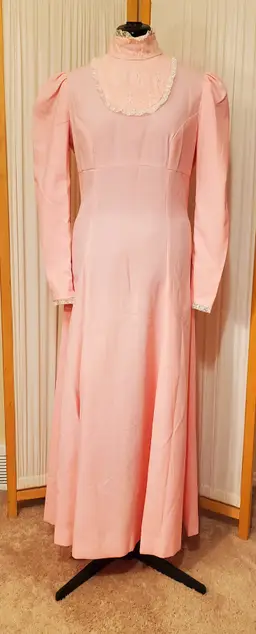 Vintage hand sewn Pink full length prairie style dress- circa 1970's