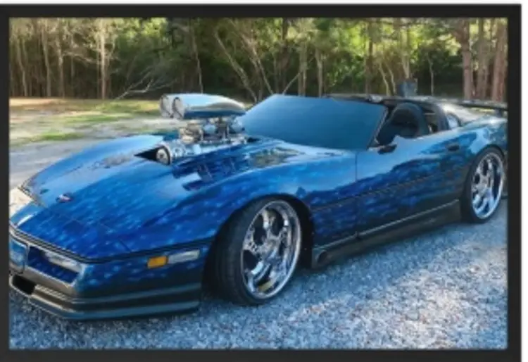 Supercharged Blue Corvette C4 Wall Art for Corvette Lovers