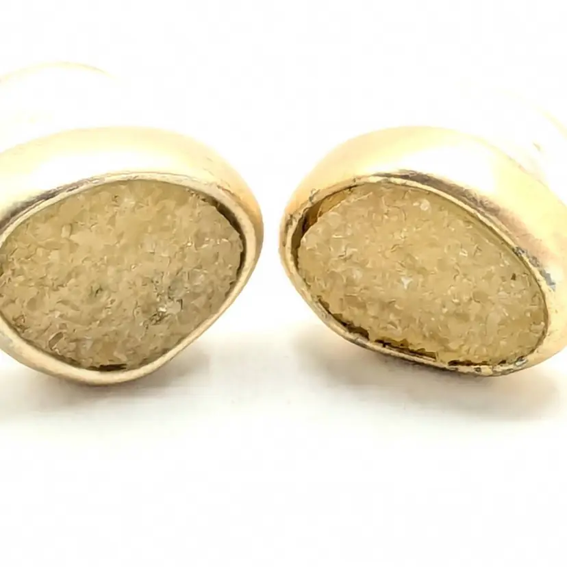 Gold Tone Yellow Druzy Pierced Earrings