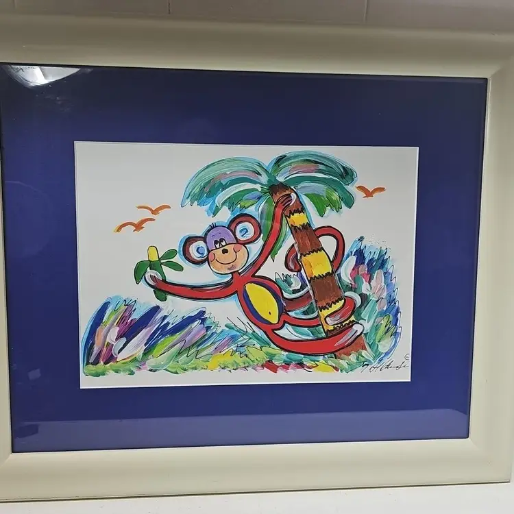 Joy Aldridge Original Watercolor Framed  Matted Signed Monkey See Pics