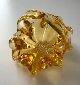 Vintage Amber Crystal Trinket Dish - Basket Shaped