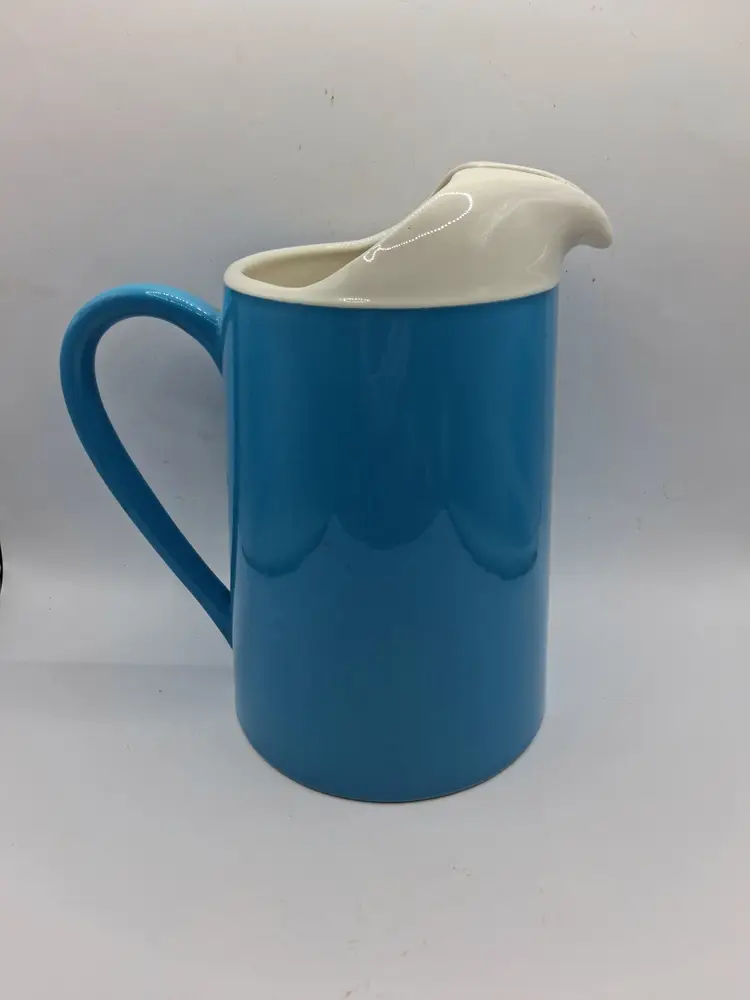 Vintage MCM Blue Heaven Ironstone Blue & White Pitcher Ice Lip 8.5"