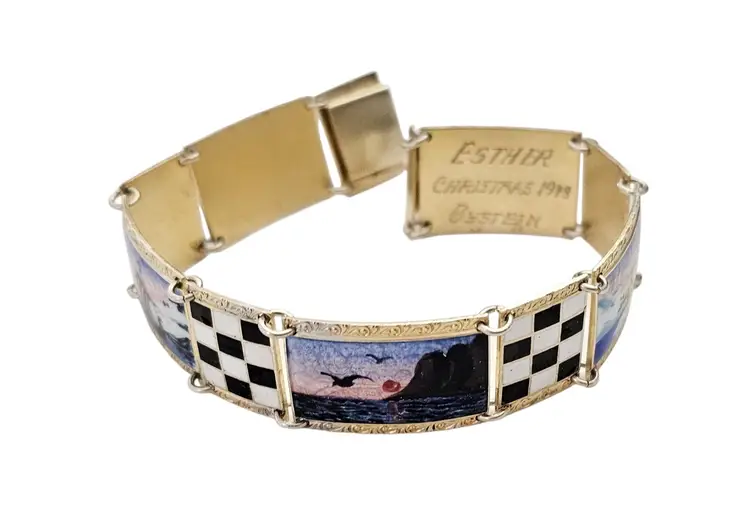 O.F. Hjortdahl Story Teller Bracelet, Sterling Enamel, Norwegian Signed