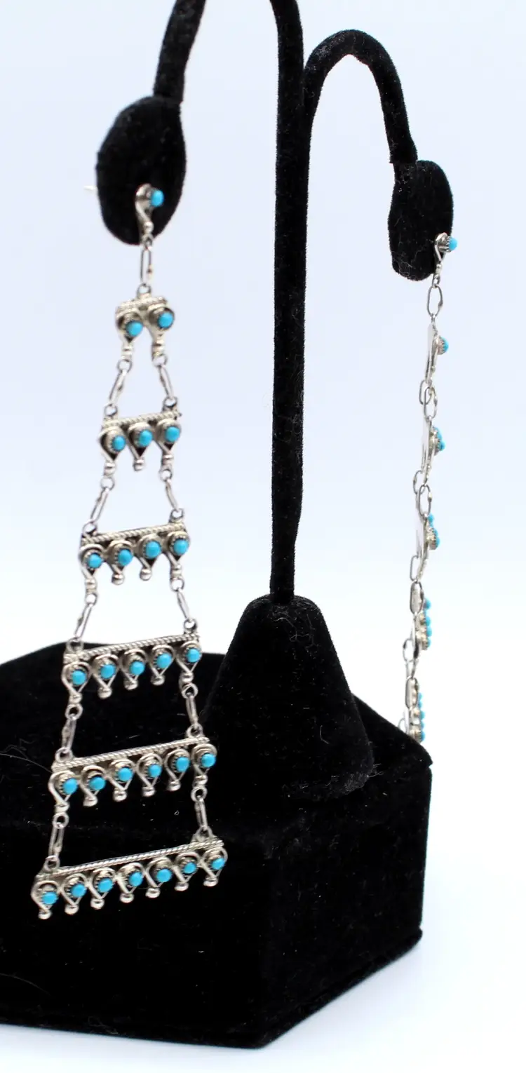 Zuni signed WF snake eye chandelier dangle pierced earrings 14.48g