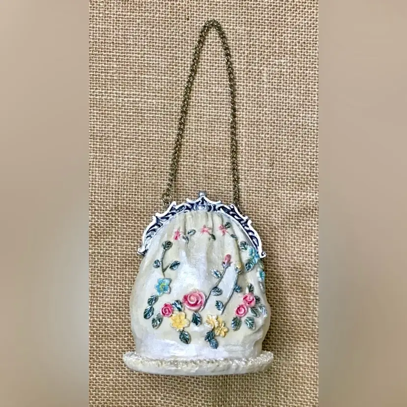 Vintage Floral Purse Figurine Romance Feminine Cottagecore Grandmacore Granny