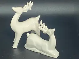 2 White Ceramic Reindeer, 5" Tall, 4" Tall