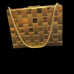 Vintage Gold tone Metal Basket~Weave Bag Or Purse/Compact