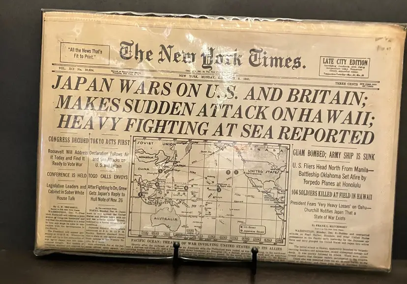 New York Times 50th Commemorative Edition WWII Japan Attacks Newspaper Printed 1991
