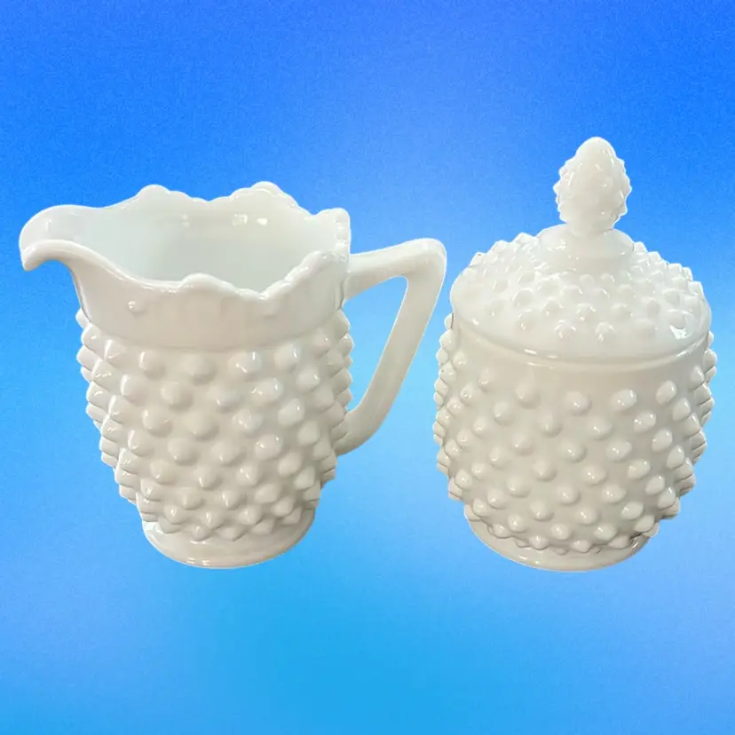 Vintage Fenton Hobnail Cream And Sugar Set Excellent Condition For All You Awesome Coffee And Tea Drinkers! 😘 4”