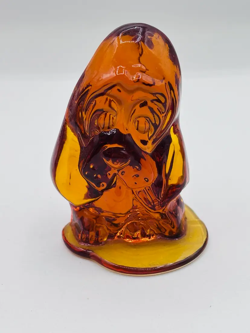 Vintage Viking Glass Amber Basset Hound Sad Dog Figure Paperweight