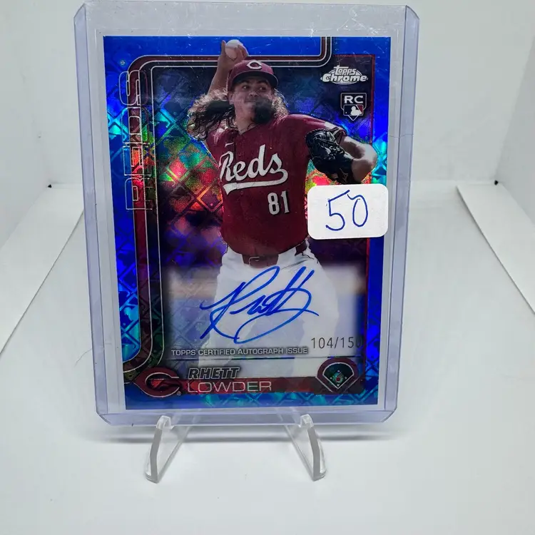 2025 Topps Chrome Rhett Lowder Blue MLB Logofractor Auto /150 Reds