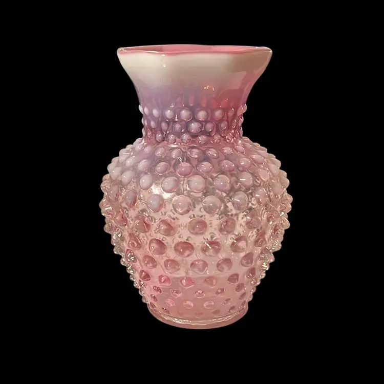 Fenton Cranberry Pink & Ombré White Opalescent Hobnail Vase