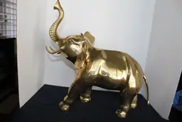 Vintage Large Brass Elephant 13 In. Tall Trunk Up