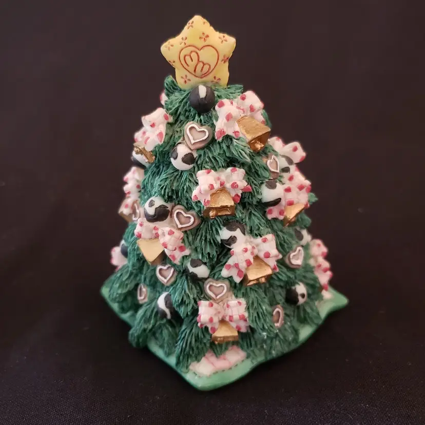 Christmas Tree Figurine Mary Moo Moos  Resin 3 5/8" tall 1995 Enesco #143022 Vintage