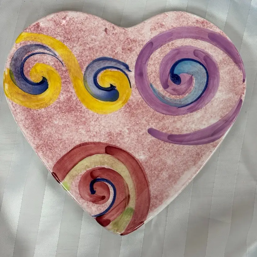 Ancora Heart Shaped Hand Painted Art Pottery Plate Tray Floral Italy Numbered!