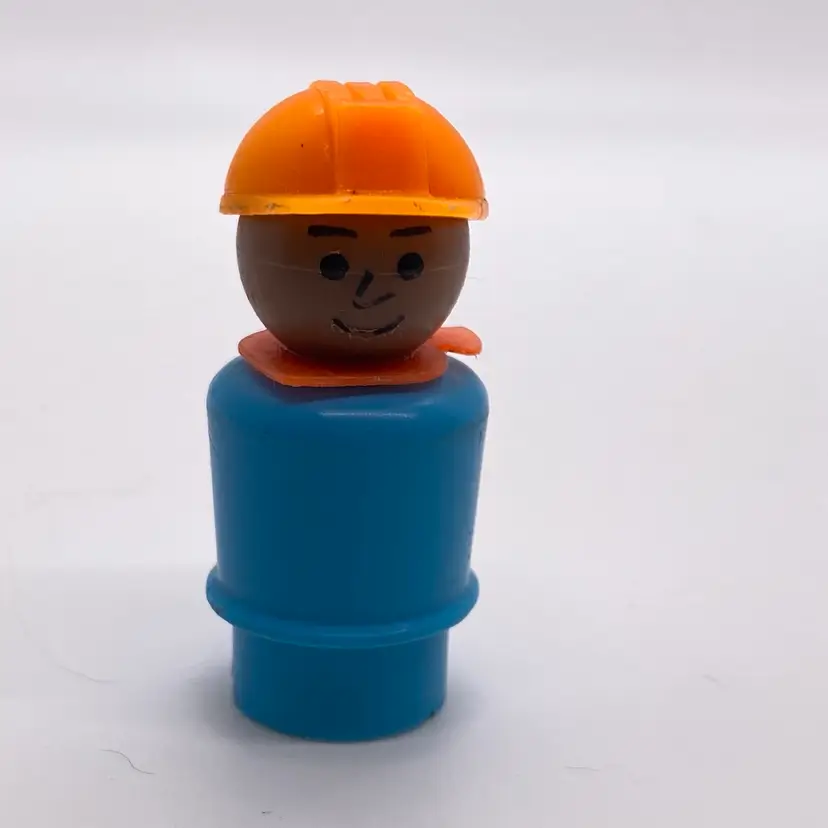 Vintage Fisher Price Little People Construction Worker Blue Clothes & Orange Hat