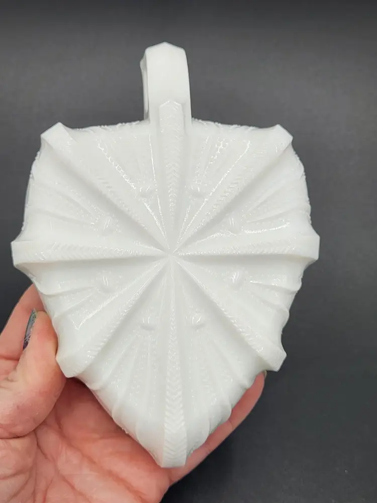 Fenton Milk Glass Triangle Handled Dish Cactus Pattern