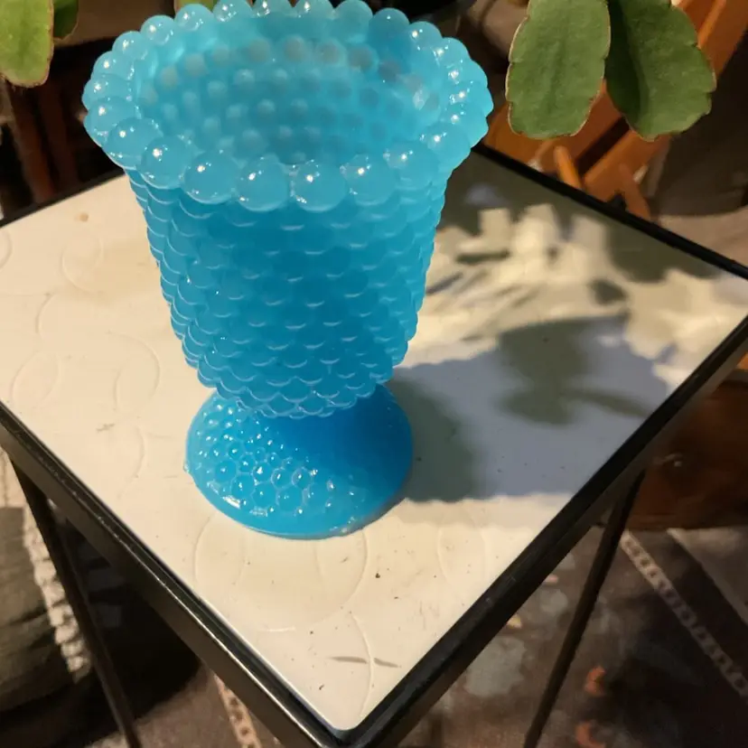 Vintage planter - blue Fenton hobnail vase