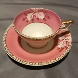Nippon Bone China Hand Painted Mini Tea Cup And Saucer Pink Floral Gold Trim VTG