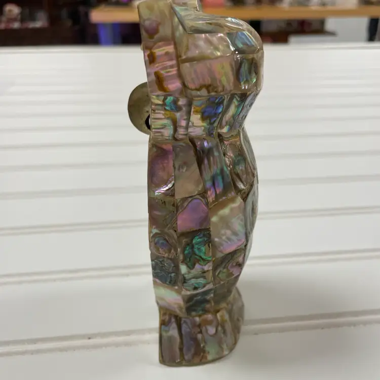Vintage Abalone Owl Figurine