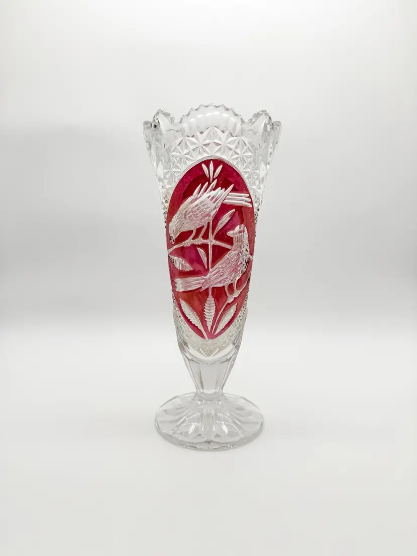 Hofbauer Byrdes Crystal Vase With Ruby Red Overlay