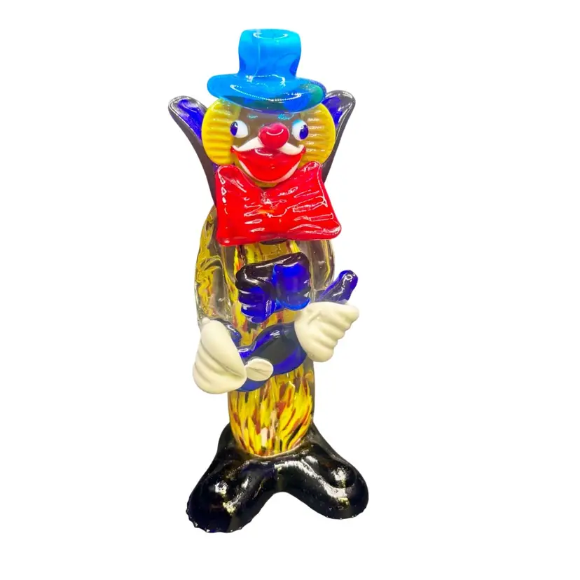 Murano Glass Clown Playing Guitar UV GLOW 8”