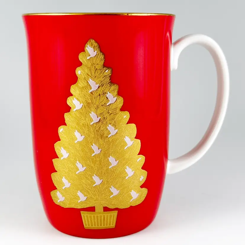 Otagiri Gold Christmas Tree with Birds Porcelain Mug, Vintage Made in Japan