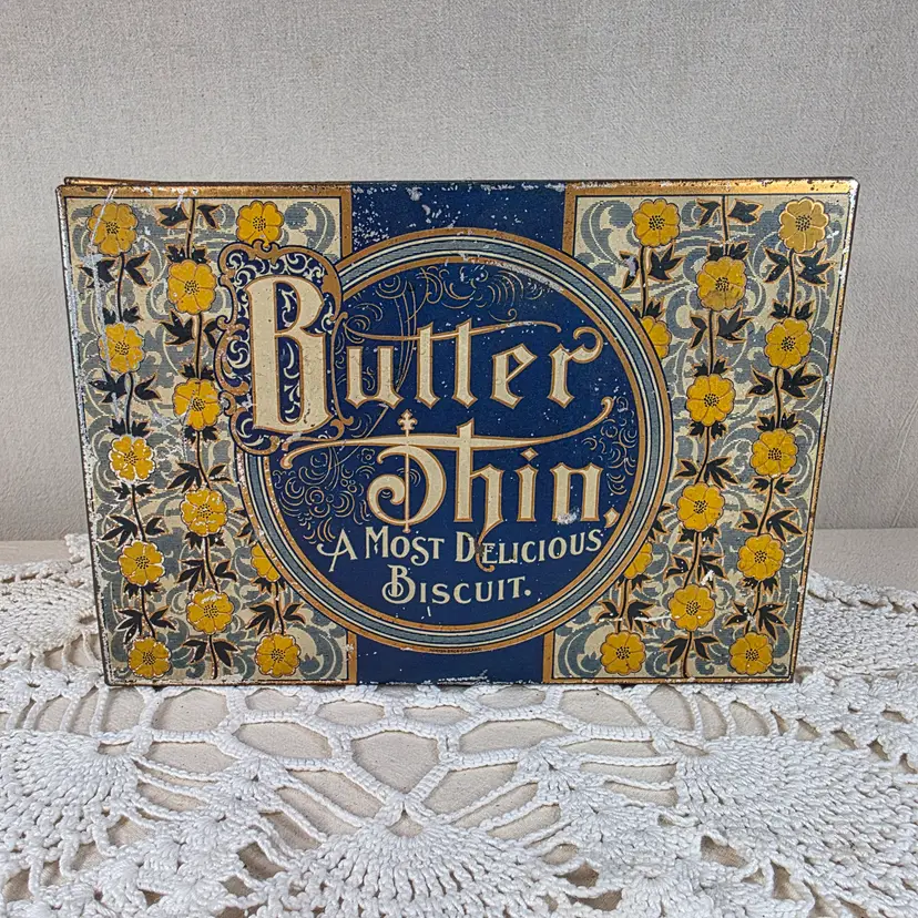 Antique Butter Thin Biscuit Tin National Biscuit Co Hinged lid Advertising Box