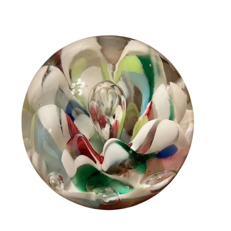 Vintage St. Claire Multicolor Swirl Art Glass Paperweight