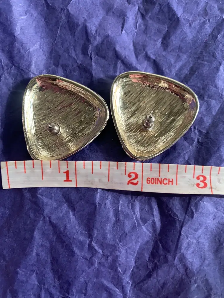 Vintage Chunky Enamel Pierced Earrings 80s 90s Retro Metallic Color Block 