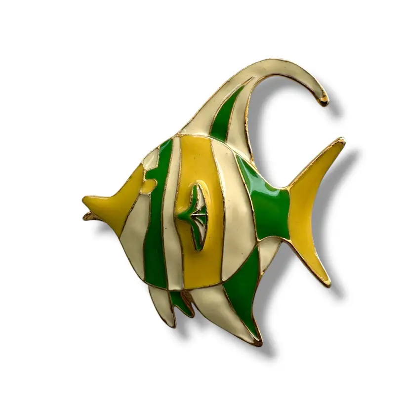 Vintage Enamel Angel Fish Brooch. 2 Inches. Signed, But I Can’t Read The Signature