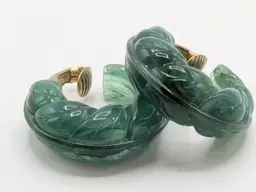 Vintage Avon Faux Green Jade Clip On Hoop Earrings