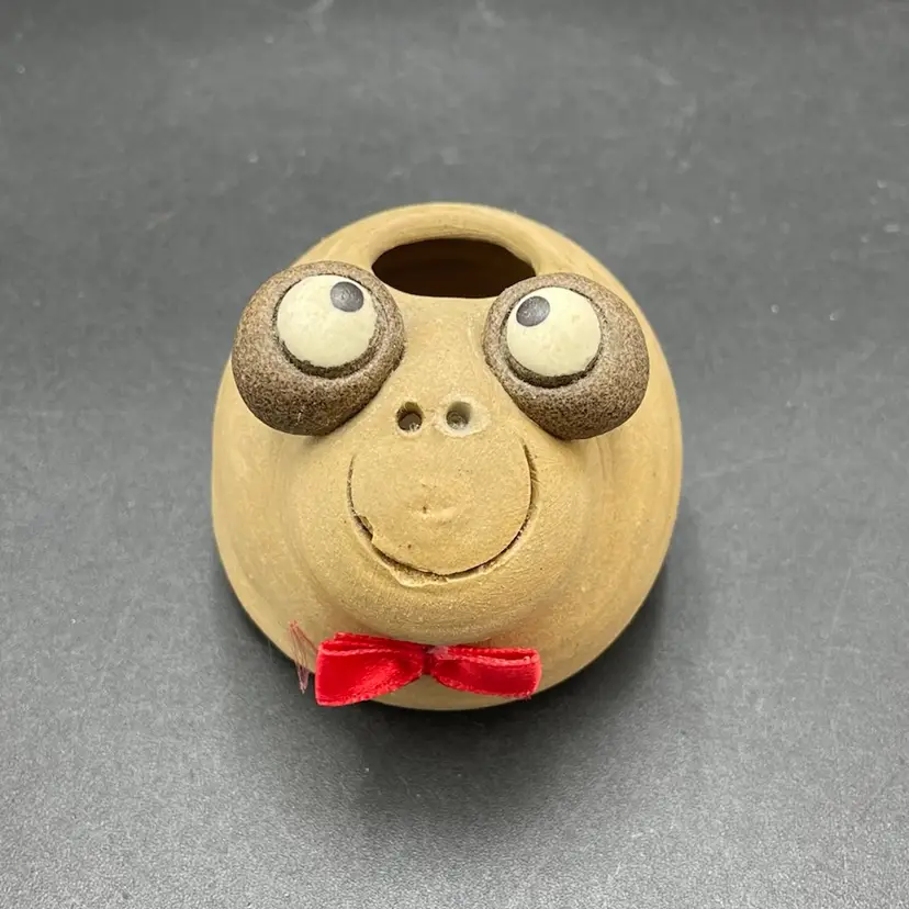 Studio Pottery Frog Turtle Miniature Planter Vase Derpy Weirdo Brown Big Eyes