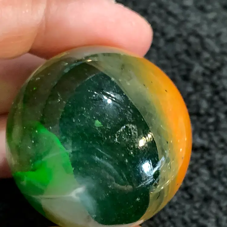 Clear Green w/Orange & White Swirl Glass Marble 1 1/4-Inch #3