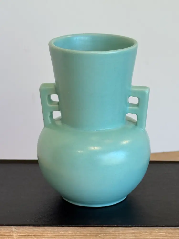 Haeger Pottery Vase #597 Double Handle World's Fair Satin Matte Turquoise 1930’s