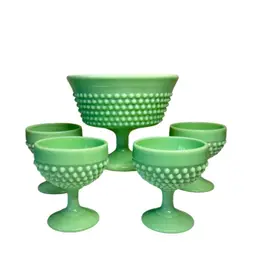 Jadeite Compote & 6 Dessert Cups L.E. Smith For Martha Stuart Mail Order Catalogue