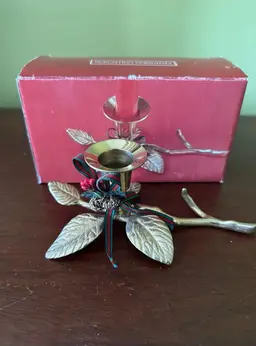 Vintage Brass Leaf Branch Taper Candle Holder Centurion Collection Holly 7”