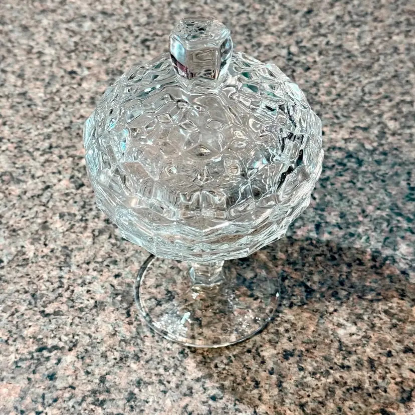 Vintage Fostoria American Clear Cubed Glass Jelly and Cover Comport