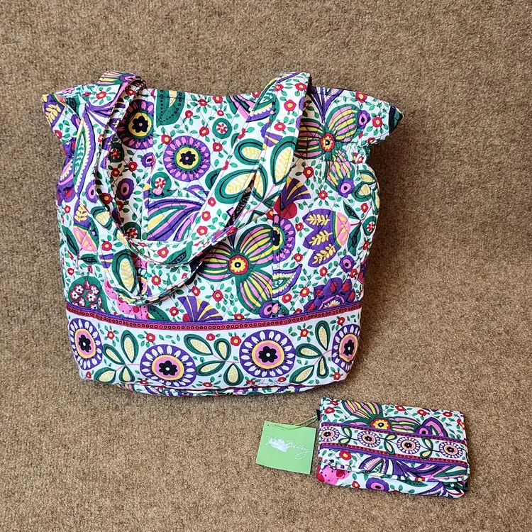 NEW! 2 Pc. Vera Bradley Viva La Vera Cinch Top Tote Floral Handbag w/ Wallet