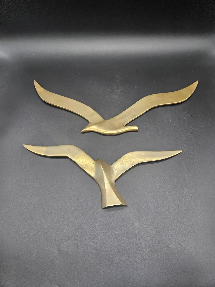 Vintage Mid-Century Modern Brass Flying Seagull Wall Hangings Set of 2