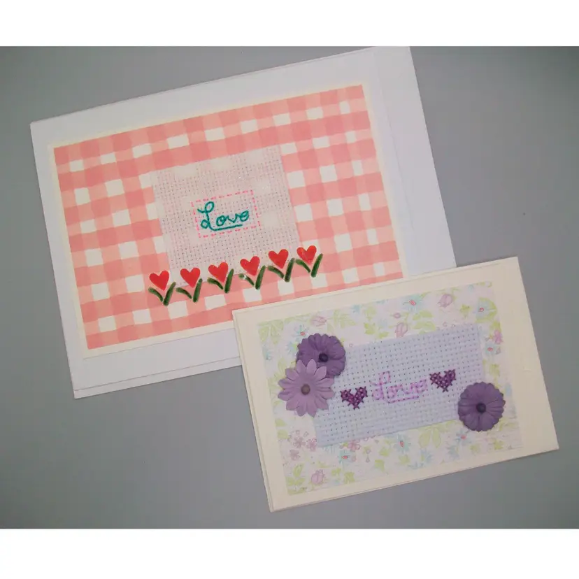 Finished Cross Stitch Love Note Valentine or Anniversary Cards Blank Greeting Cards Set of 2