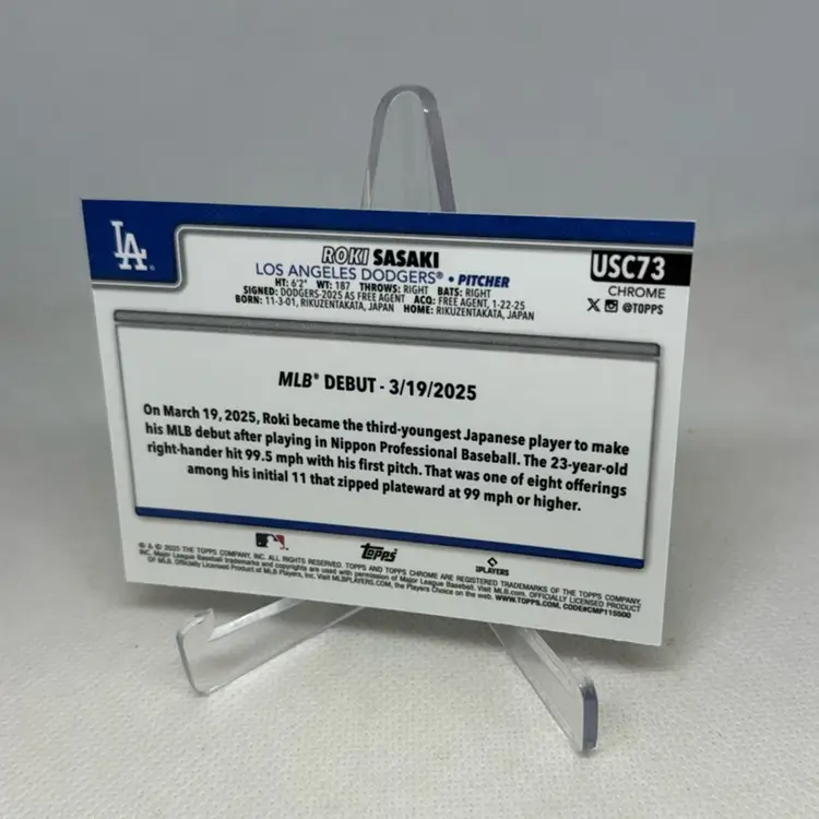 2025 Topps Chrome Update Roki Sasaki #USC73 (RC) MLB Debut