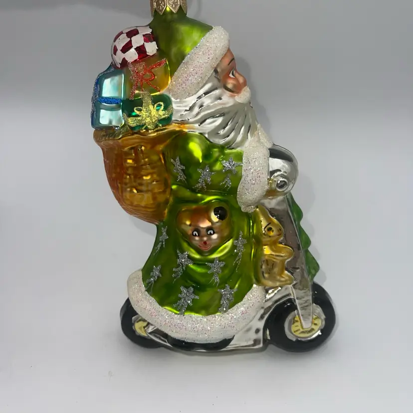 Christopher Radko 1996 “Scooting Star” Green Santa Glass Ornament 6”
