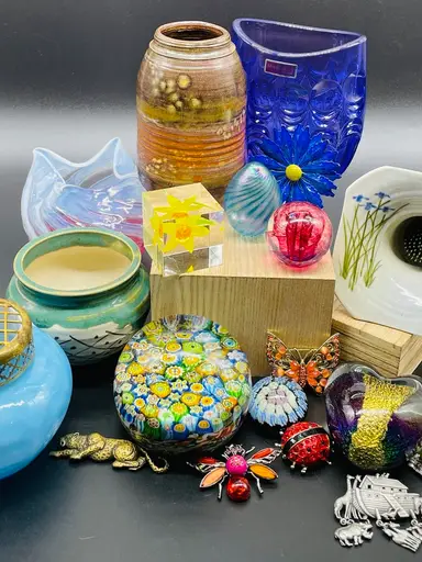 Vintage Variety Glass, Pottery Brooches