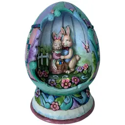 Jim Shore - “Spring Love”-Bunnies- Butterfly Egg- Lights Up -Figurine- Quilt Patterns Collection: Spring Fancy-7” Tall, 5” Wide - 2009