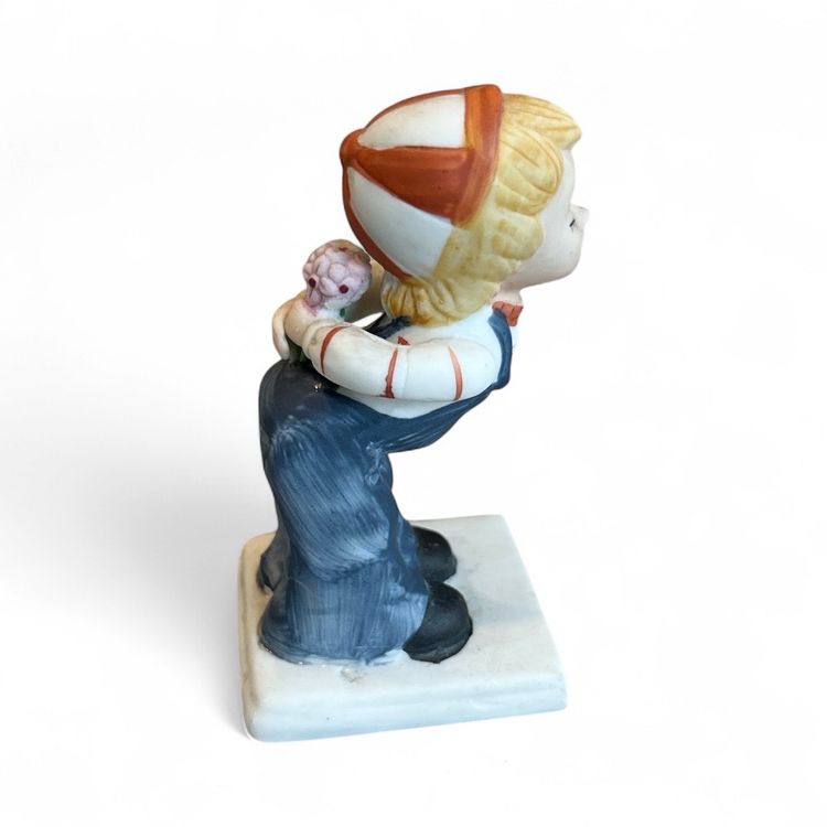 Girl Hiding Flowers Behind Back Hummel Style Porcelain Figurine