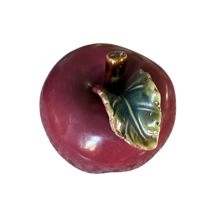 Ceramic Red Apple With Green Leaf