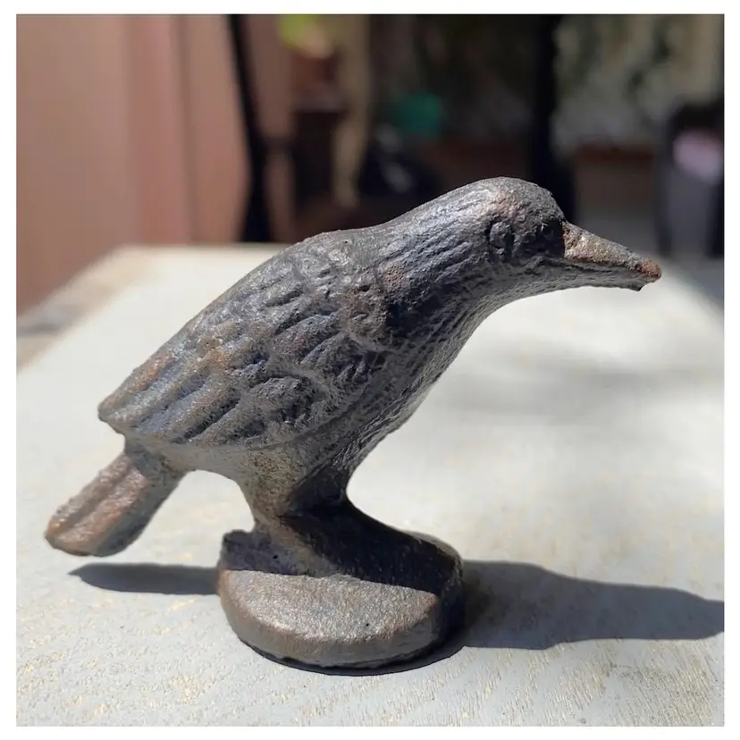 Vintage Miniature Cast Iron Black Raven Figurine