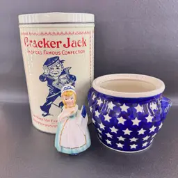Let Freedom Ring Collection 🇺🇸 - Vintage Cracker Jack Tin, Polish Pottery, And Betsy Ross Shaker