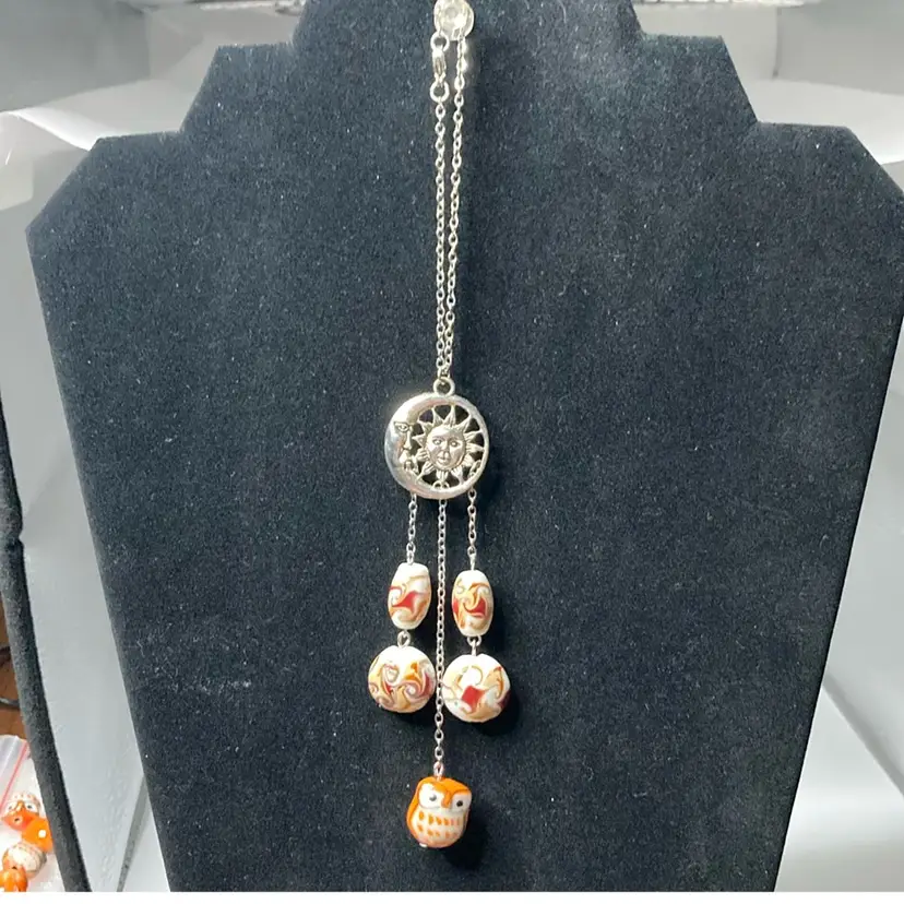 Handmade By Me 7 1/2” Long! Fall Color Glass Beads And Owl! Vintage beads repurposed from a vintage necklace!